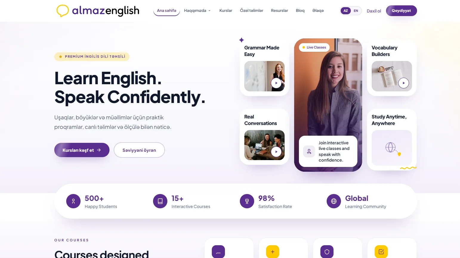 Almaz English – Onlayn İngilis Dili Təhsili və Resurs Platforması — desktop