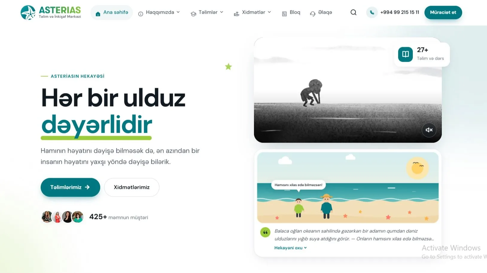 Asterias.az - Təlim, İnkişaf Mərkəzi və Kouçinq Platforması — desktop