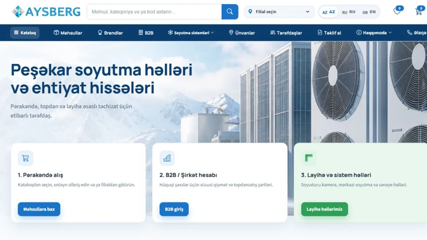 Aysberg.az - Peşəkar Soyutma Sistemləri və B2B E-Ticarət Platforması — desktop