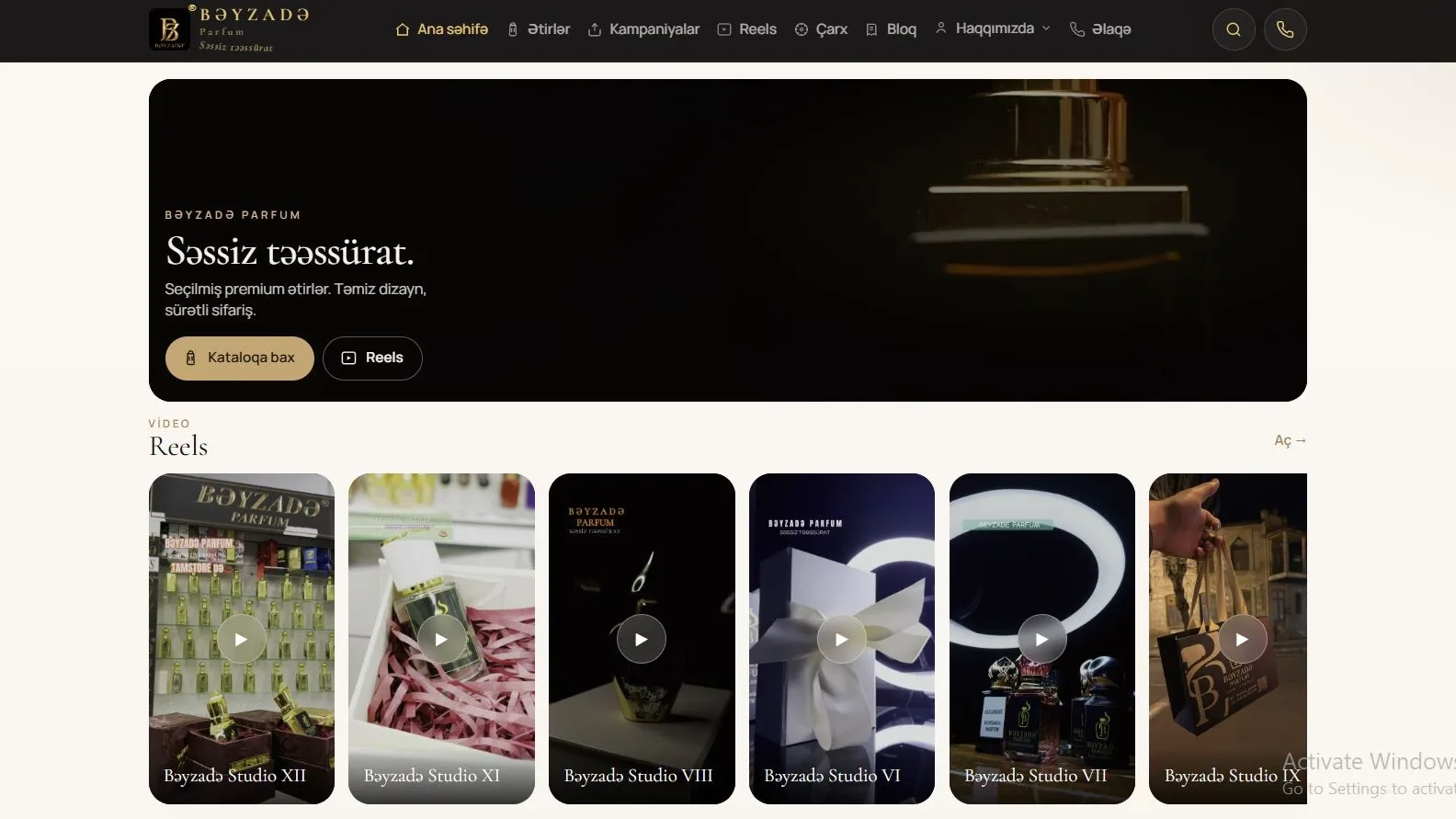 Beyzade.az - Premium Parfüm və Reels İnteraktiv E-Ticarət Platforması — desktop