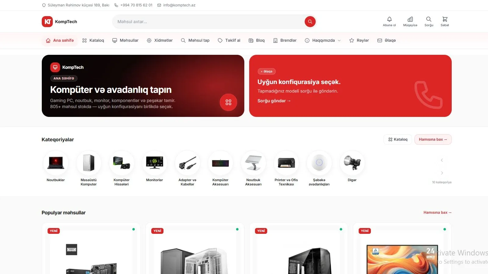 Komptech.az - Kompüter, İT Avaranlıqları və Xidmətləri E-Ticarət Platforması — desktop