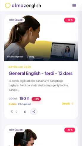 Almaz English – Onlayn İngilis Dili Təhsili və Resurs Platforması — mobil 2 | Code Symphony