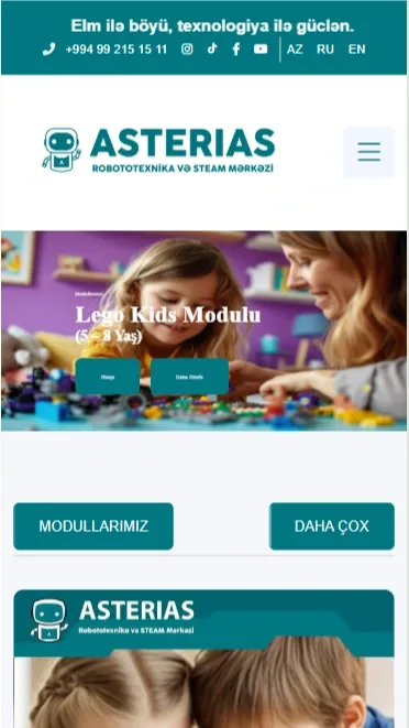 Asterias – Robototexnika və STEAM Təhsil Mərkəzi Veb Platforması — mobil