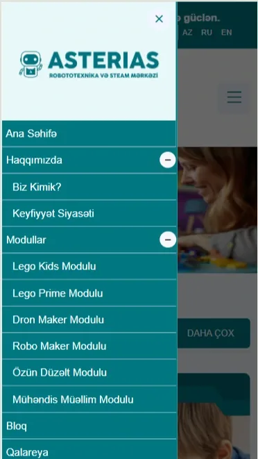 Asterias – Robototexnika və STEAM Təhsil Mərkəzi Veb Platforması — mobil 4 | Code Symphony