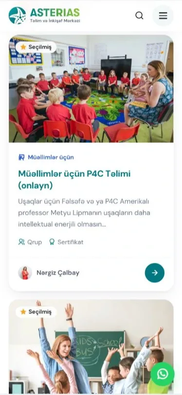 Asterias.az - Təlim, İnkişaf Mərkəzi və Kouçinq Platforması — mobil 3 | Code Symphony