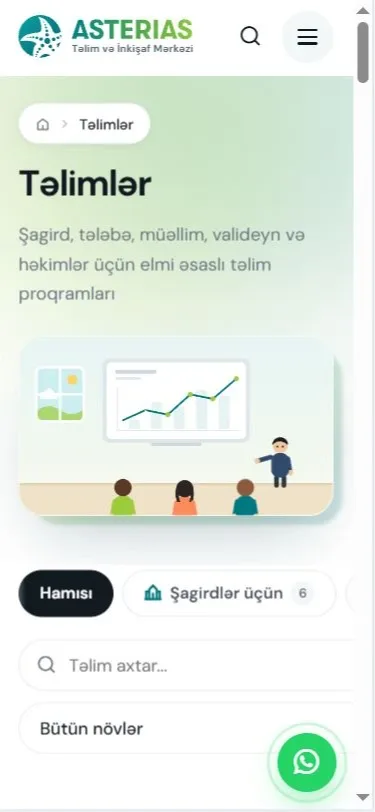Asterias.az - Təlim, İnkişaf Mərkəzi və Kouçinq Platforması — mobil 2 | Code Symphony