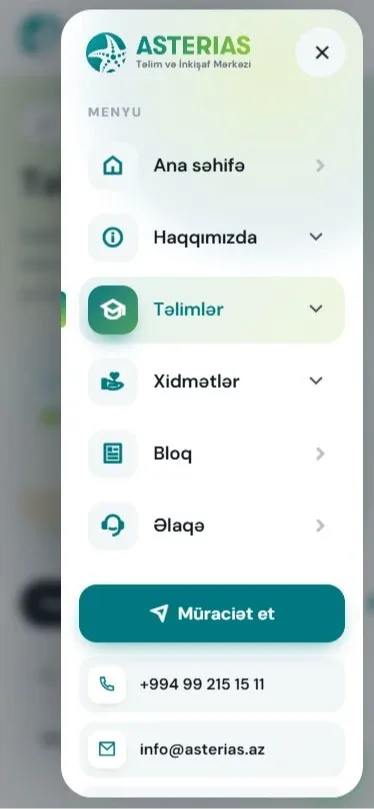 Asterias.az - Təlim, İnkişaf Mərkəzi və Kouçinq Platforması — mobil 4 | Code Symphony