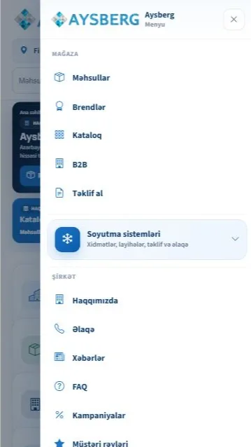 Aysberg.az - Peşəkar Soyutma Sistemləri və B2B E-Ticarət Platforması — mobil 4 | Code Symphony