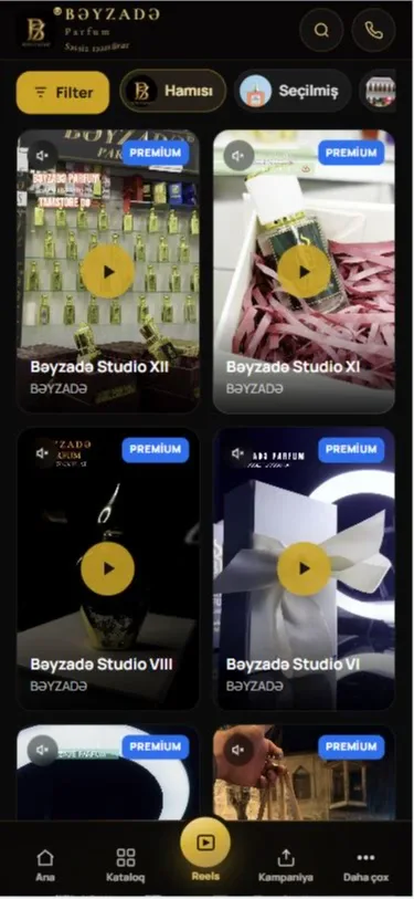 Beyzade.az - Premium Parfüm və Reels İnteraktiv E-Ticarət Platforması — mobil 2 | Code Symphony