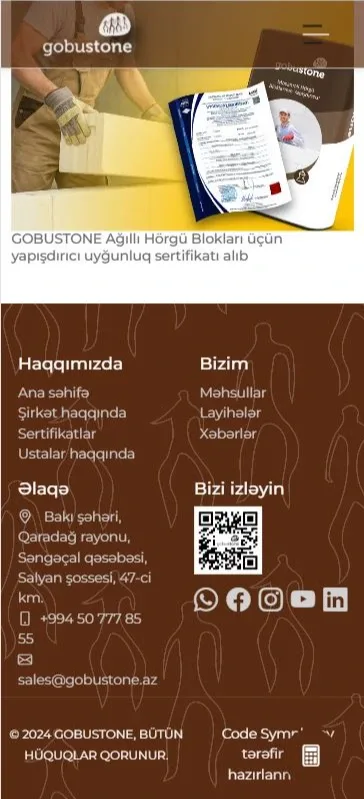 Gobustone.az - Məsaməli Hörgü Blokları və İnşaat Materialları Veb Saytı — mobil 5 | Code Symphony