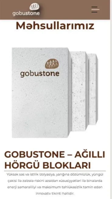 Gobustone.az - Məsaməli Hörgü Blokları və İnşaat Materialları Veb Saytı — mobil 2 | Code Symphony