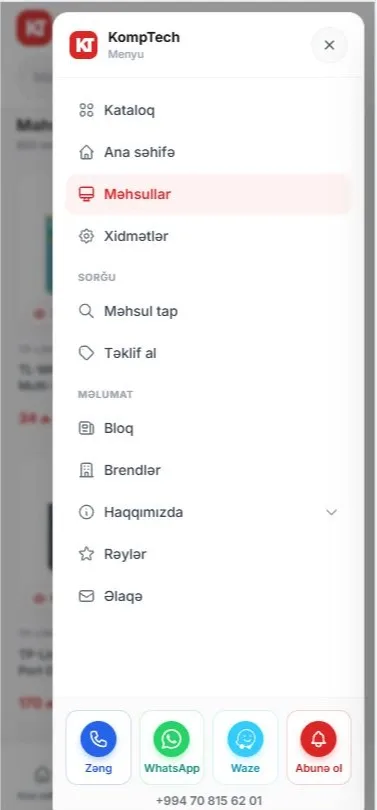 Komptech.az - Kompüter, İT Avaranlıqları və Xidmətləri E-Ticarət Platforması — mobil 3 | Code Symphony