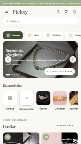 Picksy – Qadın Aksesuar və Bijuiteriya E-Ticarət Platforması — mobil