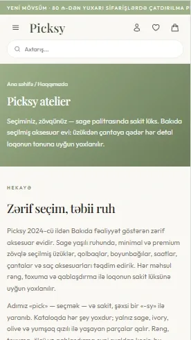 Picksy – Qadın Aksesuar və Bijuiteriya E-Ticarət Platforması — mobil 2 | Code Symphony