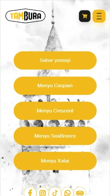 Tambura – Restoran Şəbəkəsi üçün Rəqəmsal Menyu və Korporativ Veb Sayt — mobil