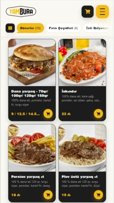 Tambura – Restoran Şəbəkəsi üçün Rəqəmsal Menyu və Korporativ Veb Sayt — mobil 2 | Code Symphony