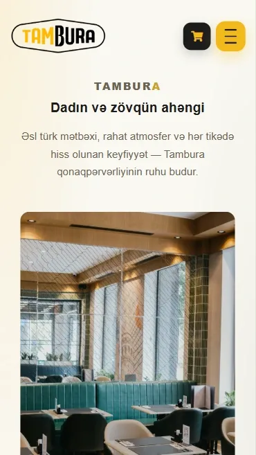 Tambura – Restoran Şəbəkəsi üçün Rəqəmsal Menyu və Korporativ Veb Sayt — mobil 3 | Code Symphony