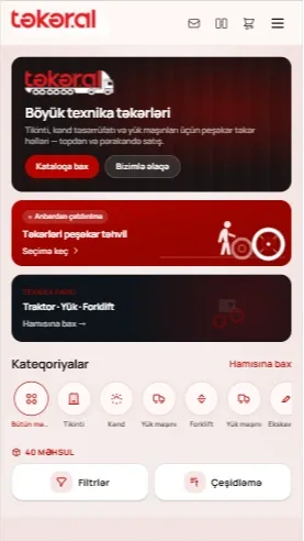Təkər.al – Xüsusi Texnika , E-Ticarət Platforması — mobil
