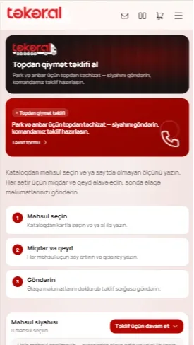 Təkər.al – Xüsusi Texnika , E-Ticarət Platforması — mobil 3 | Code Symphony
