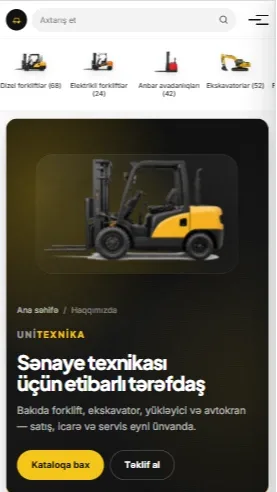 UniTexnika – Sənaye Texnikası Satışı, İcarəsi və Servis Platforması — mobil 4 | Code Symphony