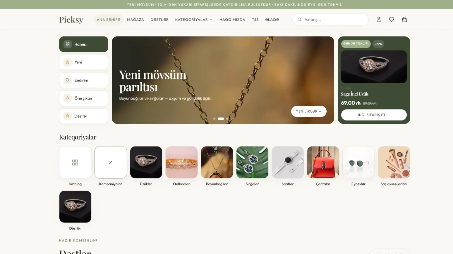 Picksy – Qadın Aksesuar və Bijuiteriya E-Ticarət Platforması — desktop