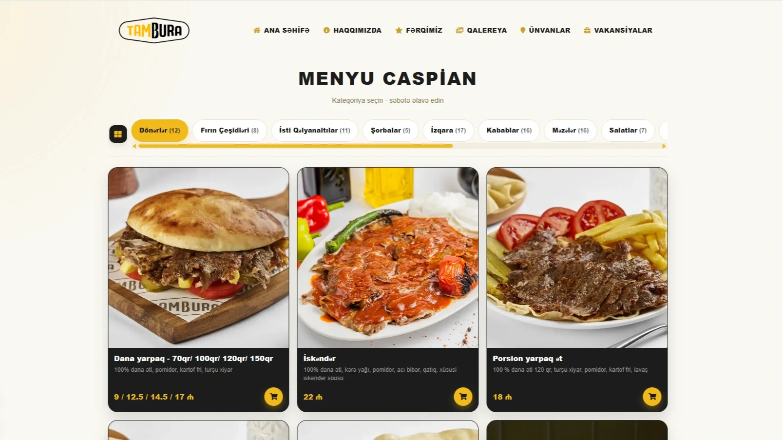 Tambura – Restoran Şəbəkəsi üçün Rəqəmsal Menyu və Korporativ Veb Sayt — desktop